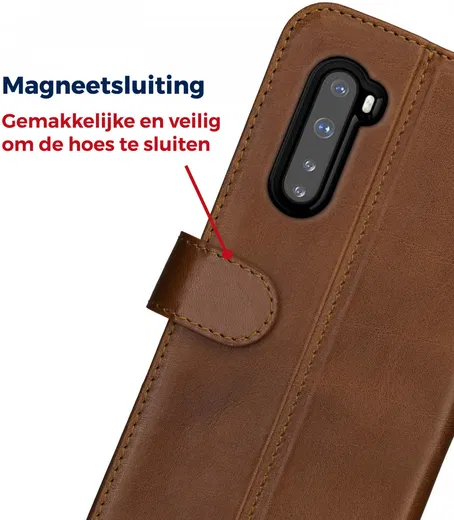 Rosso Deluxe OnePlus Nord Hoesje Echt Leer Book Case Bruin afbeelding 9
