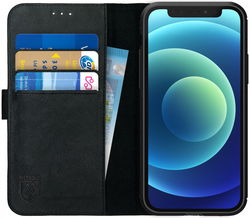 Rosso Deluxe Apple iPhone 12 Mini Hoesje Echt Leer Book Case Zwart afbeelding