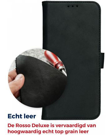 Rosso Deluxe Apple iPhone 12 Mini Hoesje Echt Leer Book Case Zwart afbeelding 6