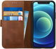 Rosso Deluxe Apple iPhone 12 Mini Hoesje Echt Leer Book Case Bruin afbeelding 1