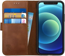 Rosso Deluxe Apple iPhone 12 Mini Hoesje Echt Leer Book Case Bruin afbeelding