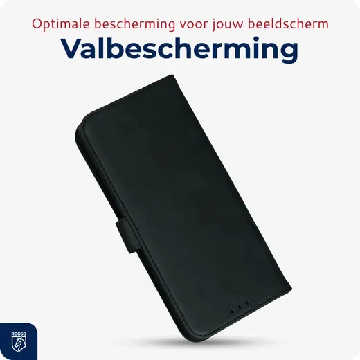 Rosso Deluxe Apple iPhone 12 / 12 Pro Hoesje Echt Leer Book Case Zwart afbeelding 7