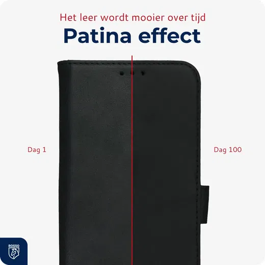 Rosso Deluxe Apple iPhone 12 / 12 Pro Hoesje Echt Leer Book Case Zwart afbeelding 8