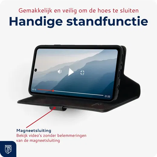 Rosso Deluxe Apple iPhone 12 / 12 Pro Hoesje Echt Leer Book Case Zwart afbeelding 9