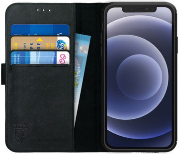 Rosso Deluxe Apple iPhone 12 / 12 Pro Hoesje Echt Leer Book Case Zwart