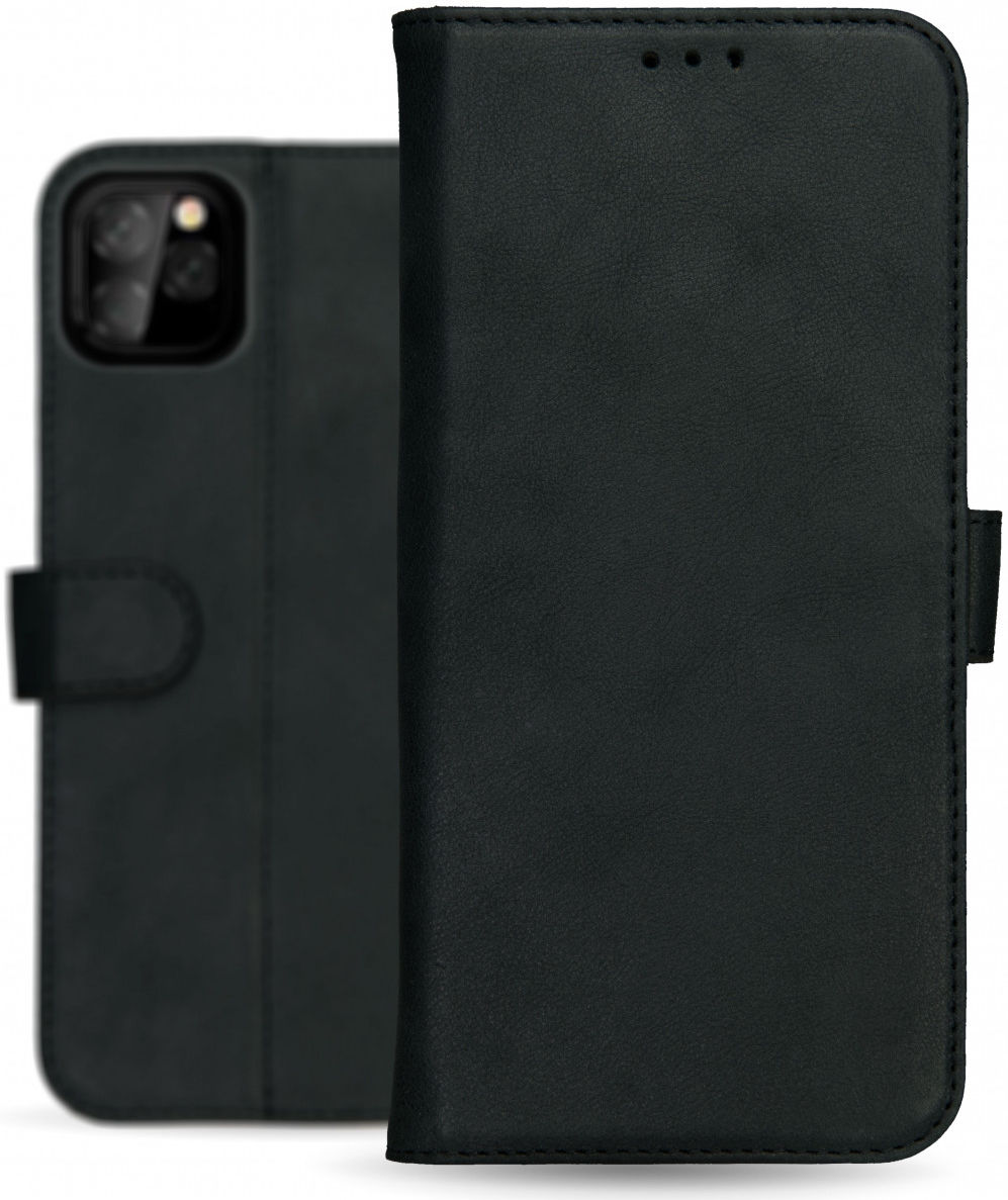 Rosso Deluxe Apple iPhone 12 / 12 Pro Hoesje Echt Leer Book Case Zwart afbeelding 11