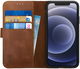 Rosso Deluxe Apple iPhone 12 / 12 Pro Hoesje Echt Leer Book Case Bruin afbeelding 1