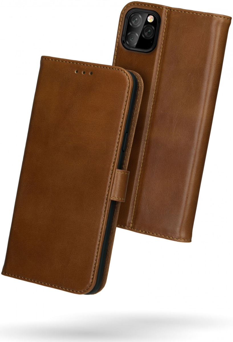 Rosso Deluxe Apple iPhone 12 / 12 Pro Hoesje Echt Leer Book Case Bruin afbeelding 2