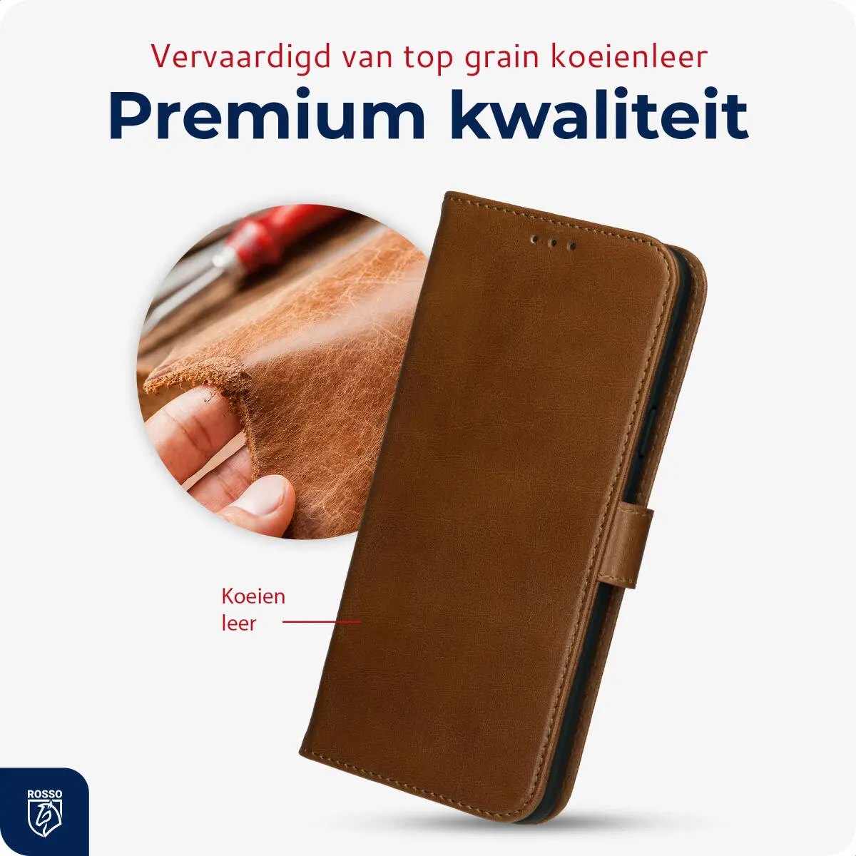 Rosso Deluxe Apple iPhone 12 / 12 Pro Hoesje Echt Leer Book Case Bruin afbeelding 4