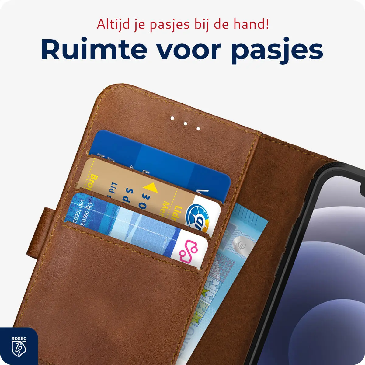 Rosso Deluxe Apple iPhone 12 / 12 Pro Hoesje Echt Leer Book Case Bruin afbeelding 5