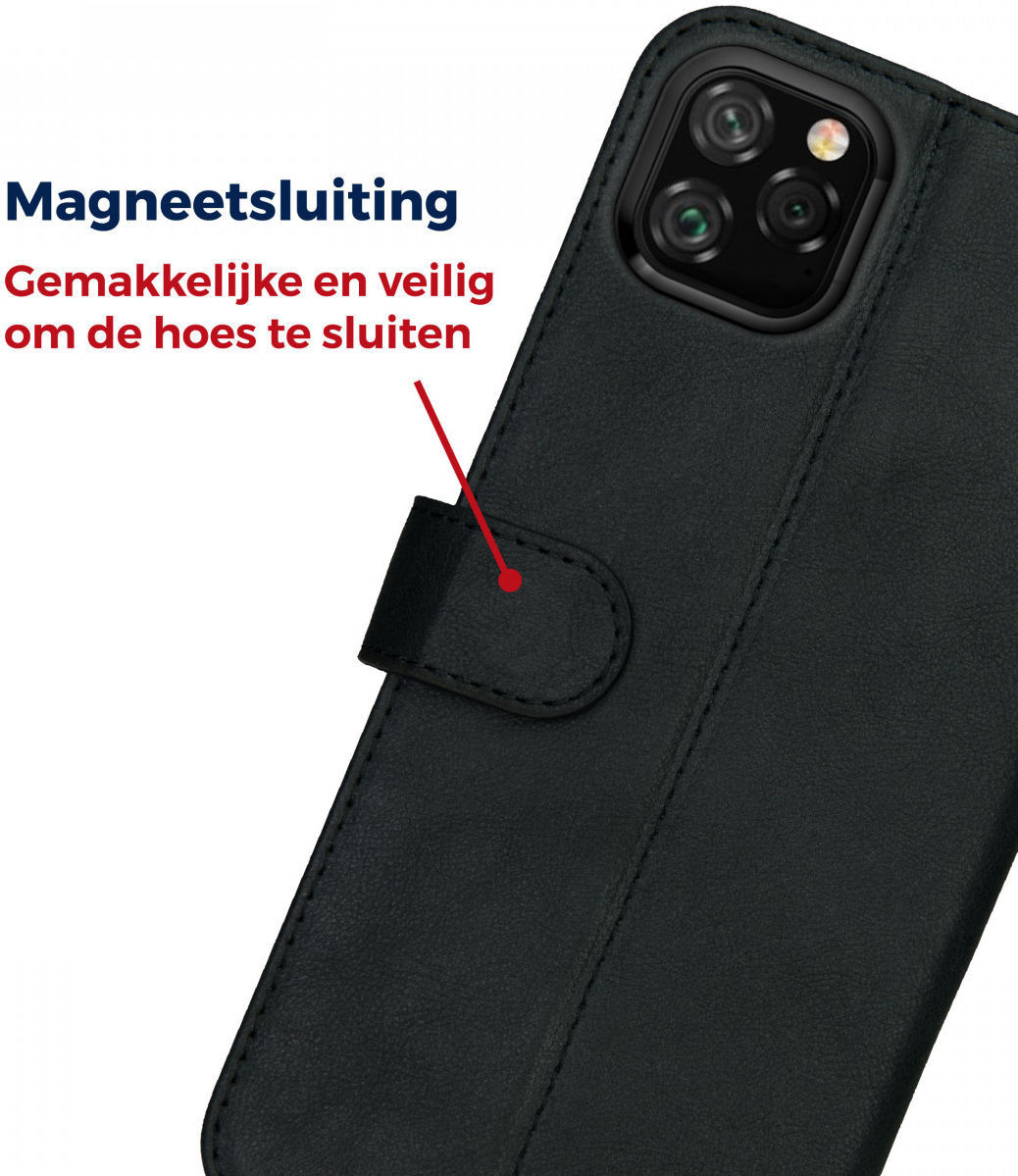 Rosso Deluxe Apple iPhone 12 Pro Max Hoesje Echt Leer Book Case Zwart afbeelding 12