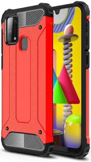 Samsung Galaxy M31 Hoesje Shock Proof Hybride Back Cover Rood afbeelding 1