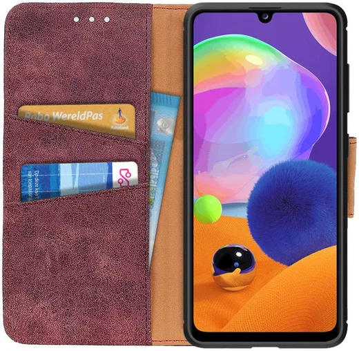 Samsung Galaxy A31 Hoesje Vintage Wallet Kunstleer Book Case Rood afbeelding 1