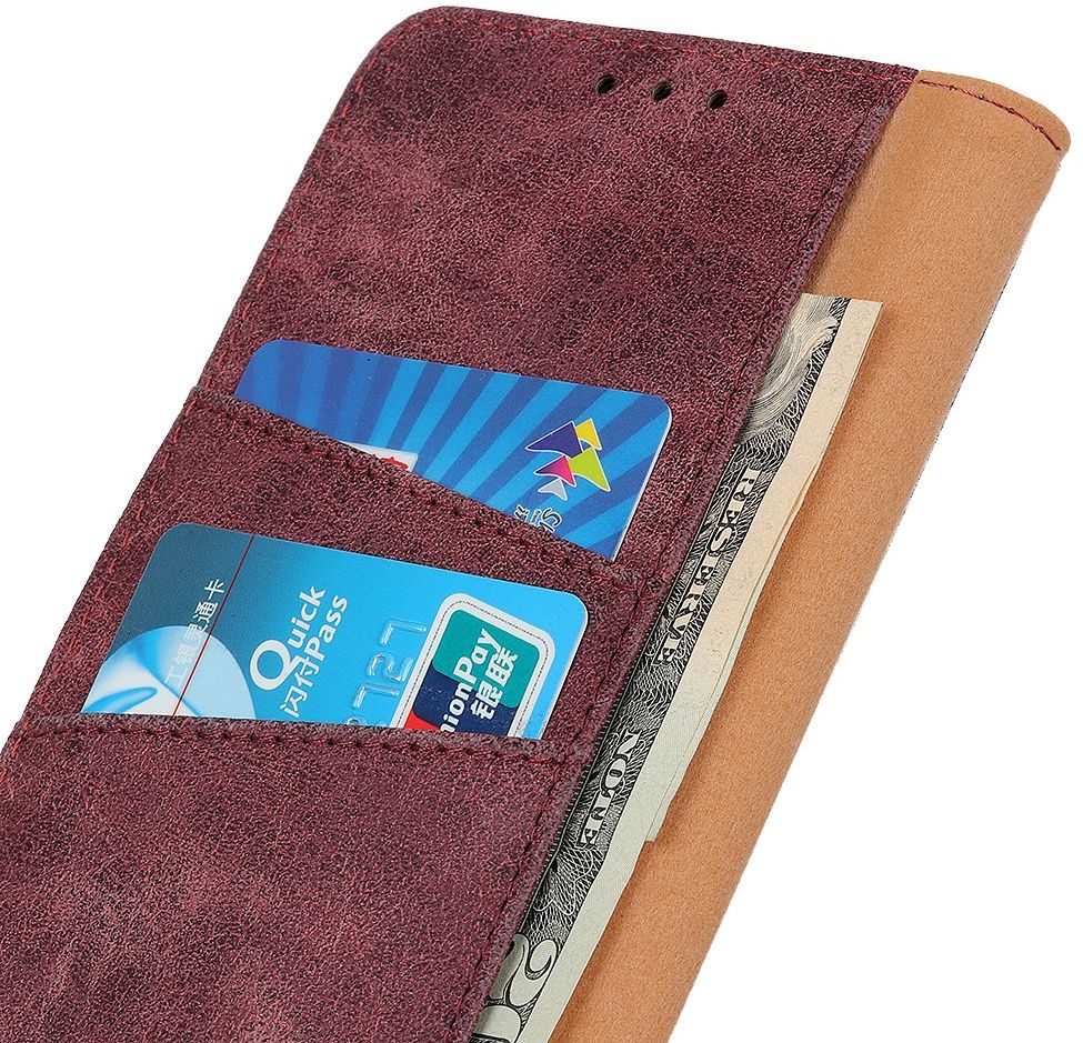Samsung Galaxy A31 Hoesje Vintage Wallet Kunstleer Book Case Rood afbeelding 3