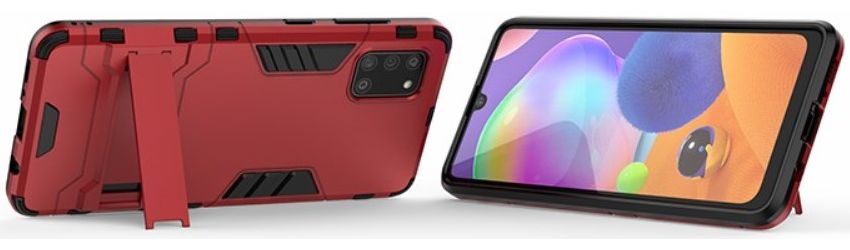 Samsung Galaxy A31 Hoesje Hybride Back Cover met Kickstand Rood afbeelding 3