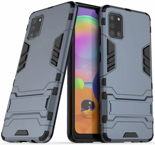 Samsung Galaxy A31 Hoesje Hybride Back Cover met Kickstand Blauw afbeelding 2