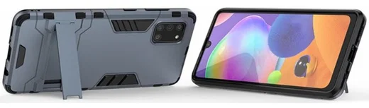 Samsung Galaxy A31 Hoesje Hybride Back Cover met Kickstand Blauw afbeelding 3