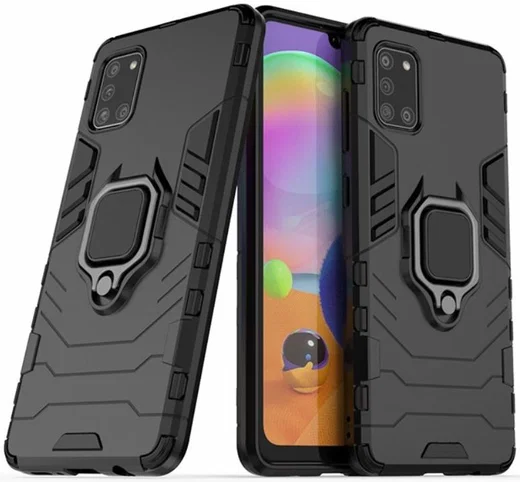 Samsung Galaxy A31 Hoesje Hybride met Kickstand Back Cover Zwart afbeelding 2