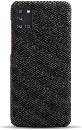 Samsung Galaxy A31 Hoesje met Stof Textuur Hard Back Cover Zwart afbeelding 2