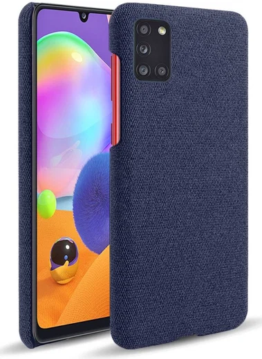 Samsung Galaxy A31 Hoesje met Stof Textuur Hard Back Cover Blauw afbeelding 1