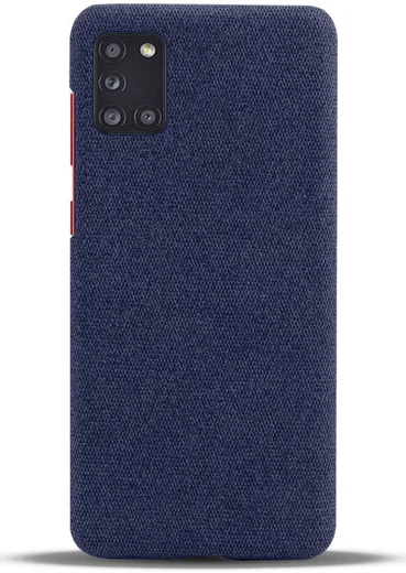 Samsung Galaxy A31 Hoesje met Stof Textuur Hard Back Cover Blauw afbeelding 2