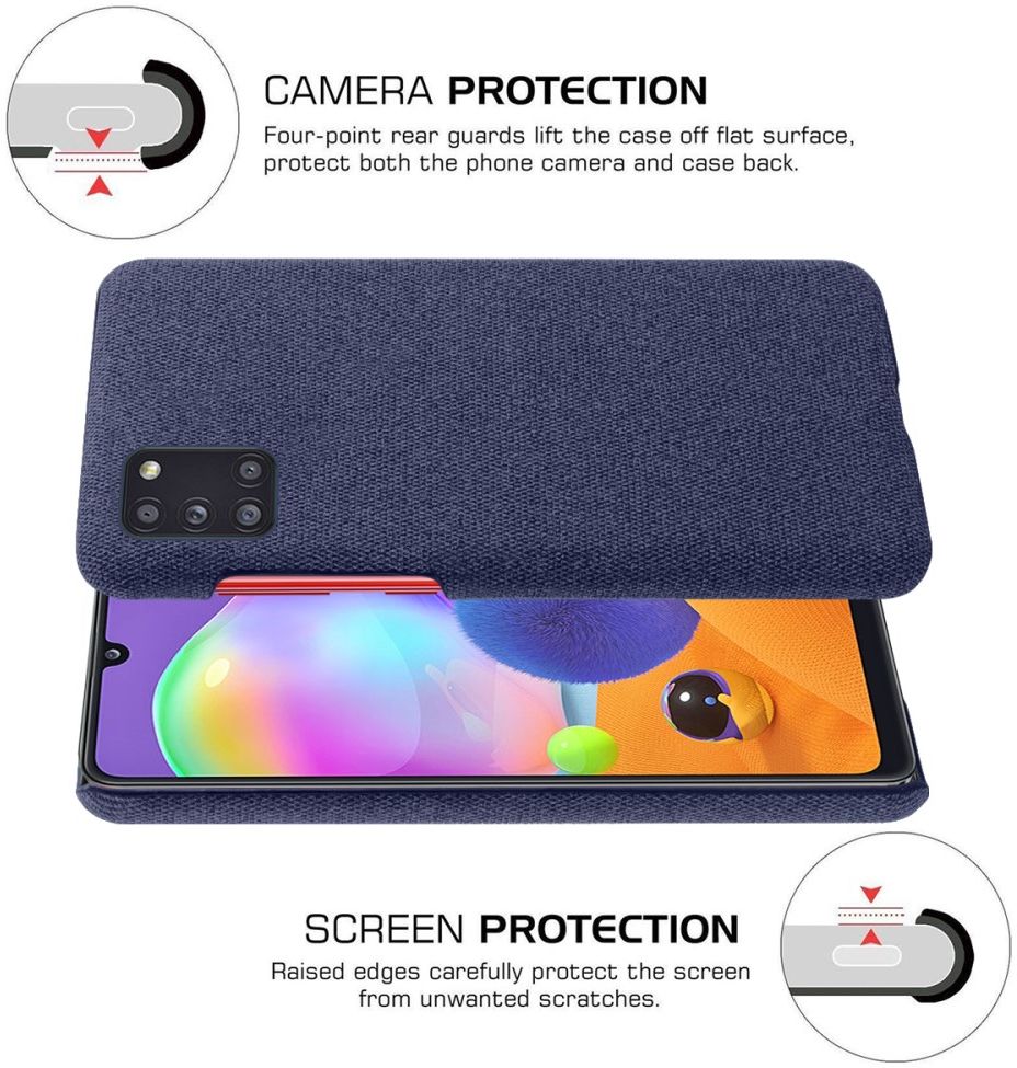 Samsung Galaxy A31 Hoesje met Stof Textuur Hard Back Cover Blauw afbeelding 4