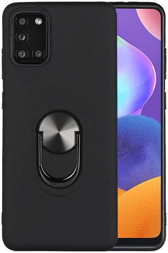 Samsung Galaxy A31 Hoesje met Kickstand Ring Back Cover Zwart afbeelding 1