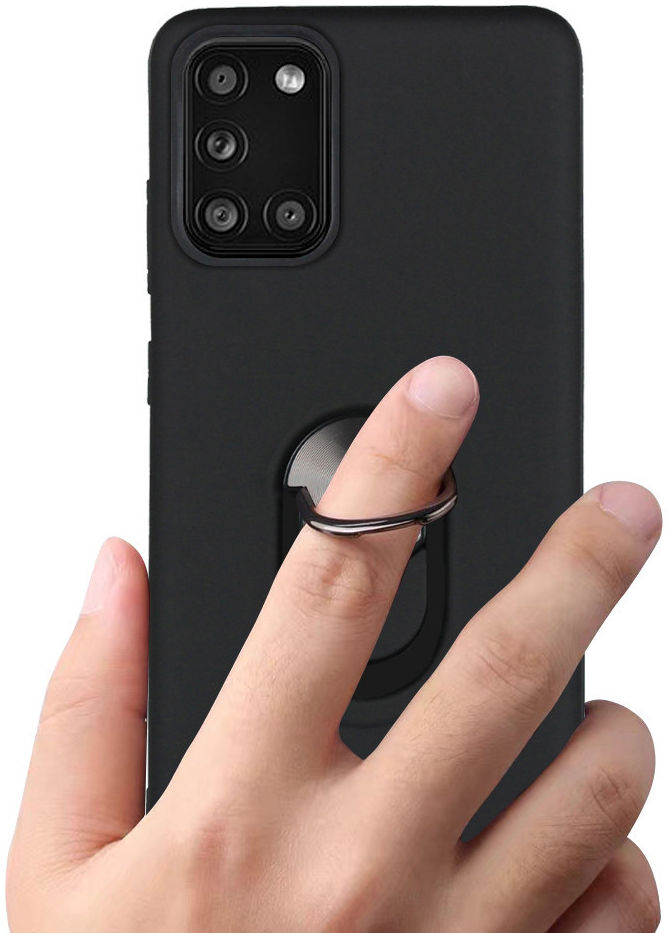 Samsung Galaxy A31 Hoesje met Kickstand Ring Back Cover Zwart afbeelding 3