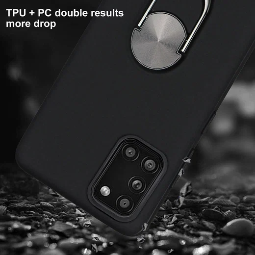 Samsung Galaxy A31 Hoesje met Kickstand Ring Back Cover Zwart afbeelding 4