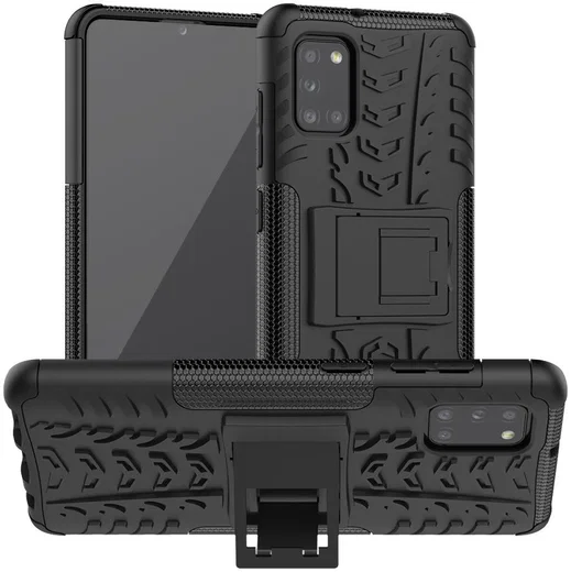 Samsung Galaxy A31 Hoesje Hybride Robuuste Back Cover Zwart afbeelding 2