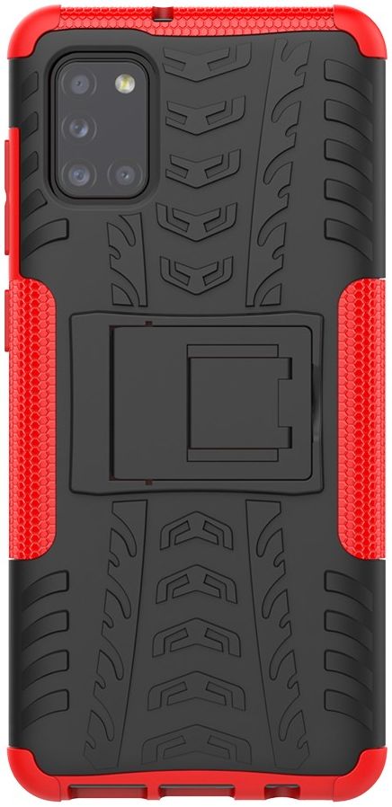 Samsung Galaxy A31 Hoesje Hybride Robuuste Back Cover Zwart Rood afbeelding 3