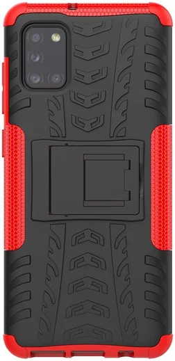Samsung Galaxy A31 Hoesje Hybride Robuuste Back Cover Zwart Rood afbeelding 3