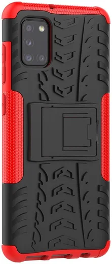 Samsung Galaxy A31 Hoesje Hybride Robuuste Back Cover Zwart Rood afbeelding 6