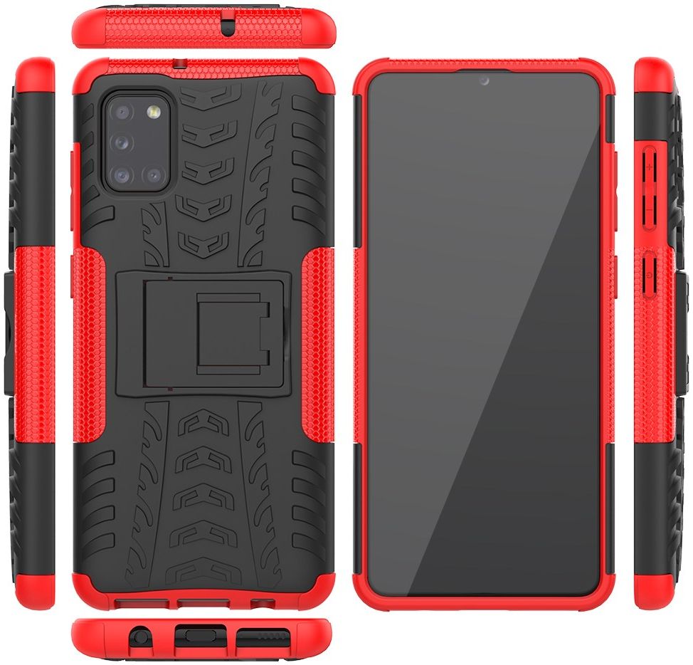 Samsung Galaxy A31 Hoesje Hybride Robuuste Back Cover Zwart Rood afbeelding 9