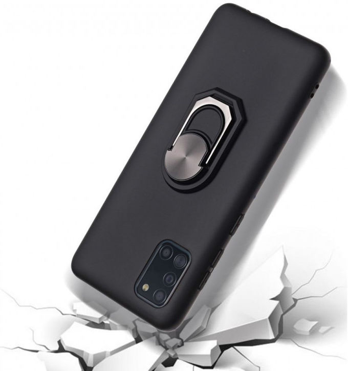 Samsung Galaxy A31 Hoesje met Magnetische Ring Kickstand Zwart afbeelding 2