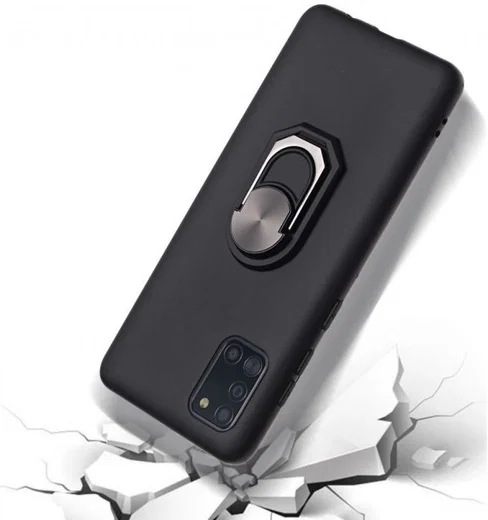Samsung Galaxy A31 Hoesje met Magnetische Ring Kickstand Zwart afbeelding 2