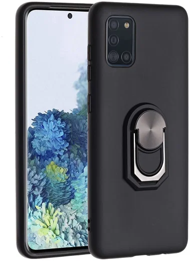 Samsung Galaxy A31 Hoesje met Magnetische Ring Kickstand Zwart afbeelding 1