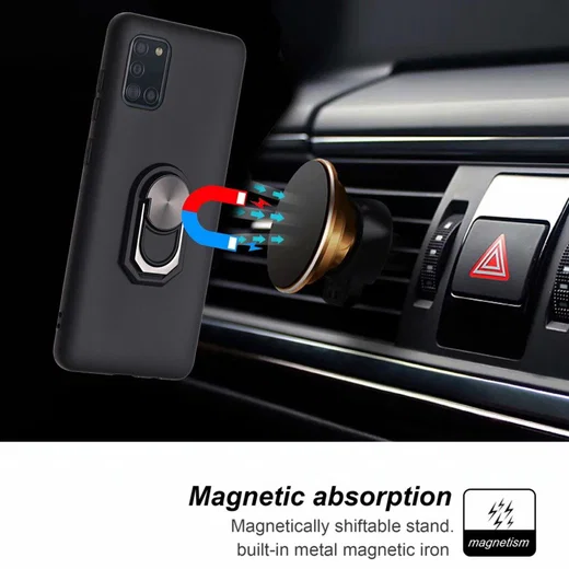 Samsung Galaxy A31 Hoesje met Magnetische Ring Kickstand Zwart afbeelding 4
