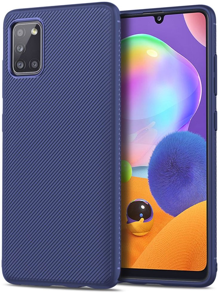 Samsung Galaxy A31 Hoesje Twill Slim Textuur Back Cover Donker Blauw afbeelding 1