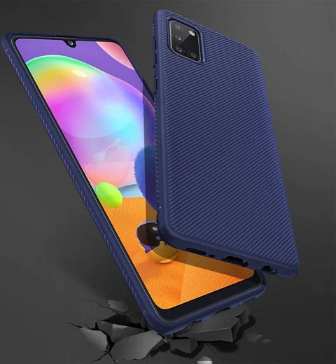Samsung Galaxy A31 Hoesje Twill Slim Textuur Back Cover Donker Blauw afbeelding 7