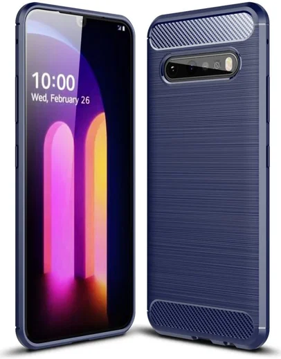 LG V60 ThinQ Geborsteld TPU Hoesje Blauw afbeelding 1