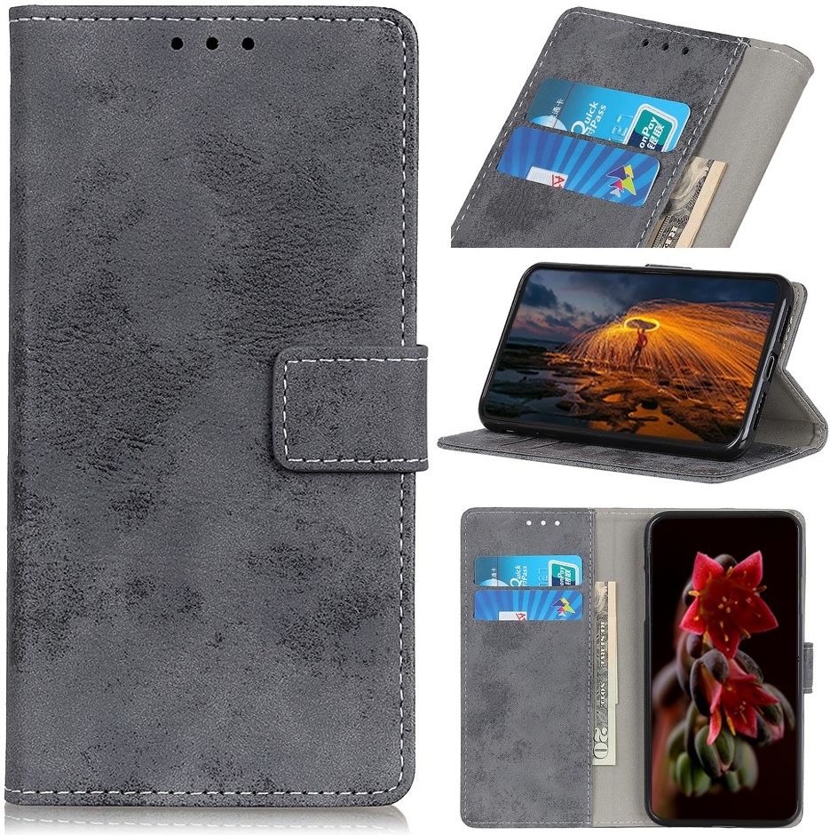 LG V60 ThinQ Retro Portemonnee Hoesje Grijs afbeelding 1