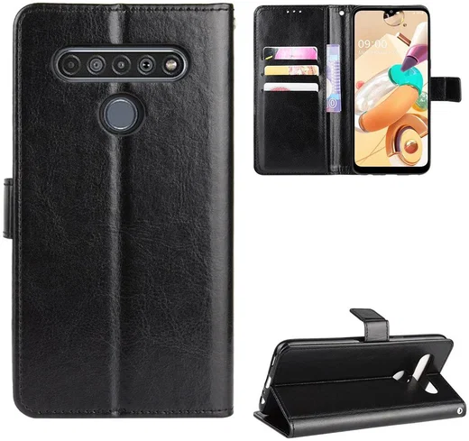 LG V60 ThinQ Crazy Horse Leren Portemonnee Hoesje Zwart afbeelding 1