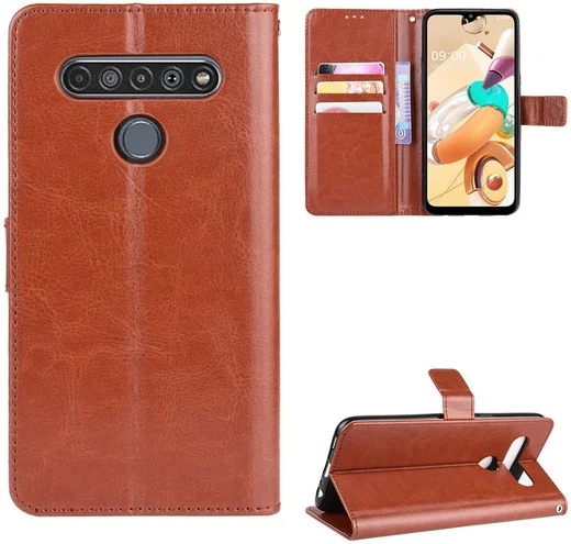 LG V60 ThinQ Crazy Horse Leren Portemonnee Hoesje Bruin afbeelding 1