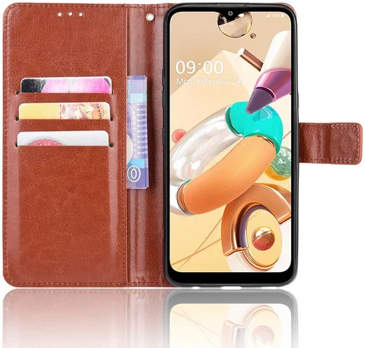 LG V60 ThinQ Crazy Horse Leren Portemonnee Hoesje Bruin afbeelding 5