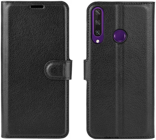 Huawei Y6p Litchi Skin Portemonnee Hoesje Zwart afbeelding 2