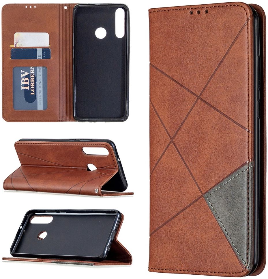 Huawei Y6p Geometrich Portemonnee Hoesje Coffee afbeelding 1