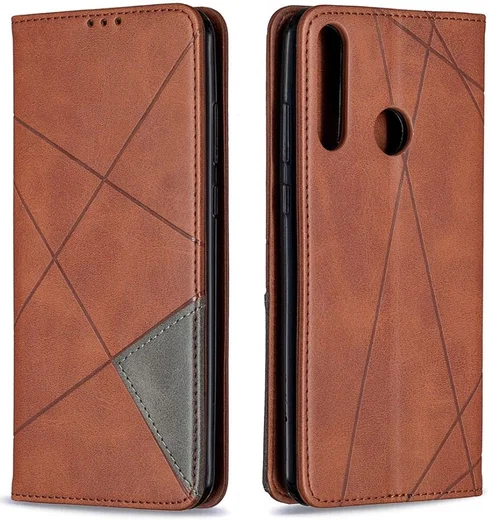 Huawei Y6p Geometrich Portemonnee Hoesje Coffee afbeelding 4