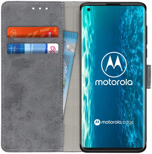 Motorola Edge Retro Portemonnee Hoesje Grijs afbeelding 1