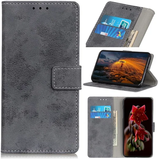 Xiaomi Poco F2 Pro Retro stijl Portemonnee Hoesje Grijs afbeelding 2